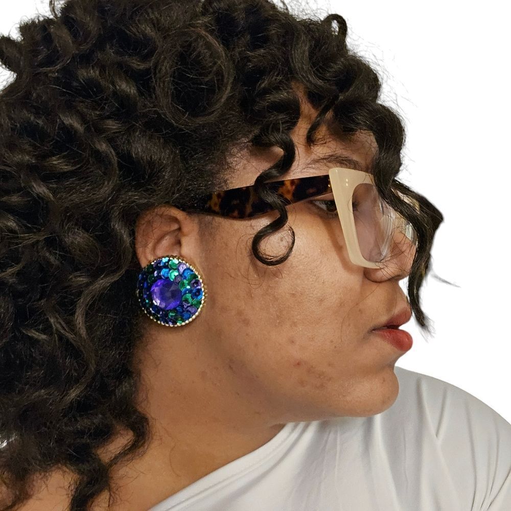 Large/Chunky Round Multicolored Sequin & Rhinesto… - image 4